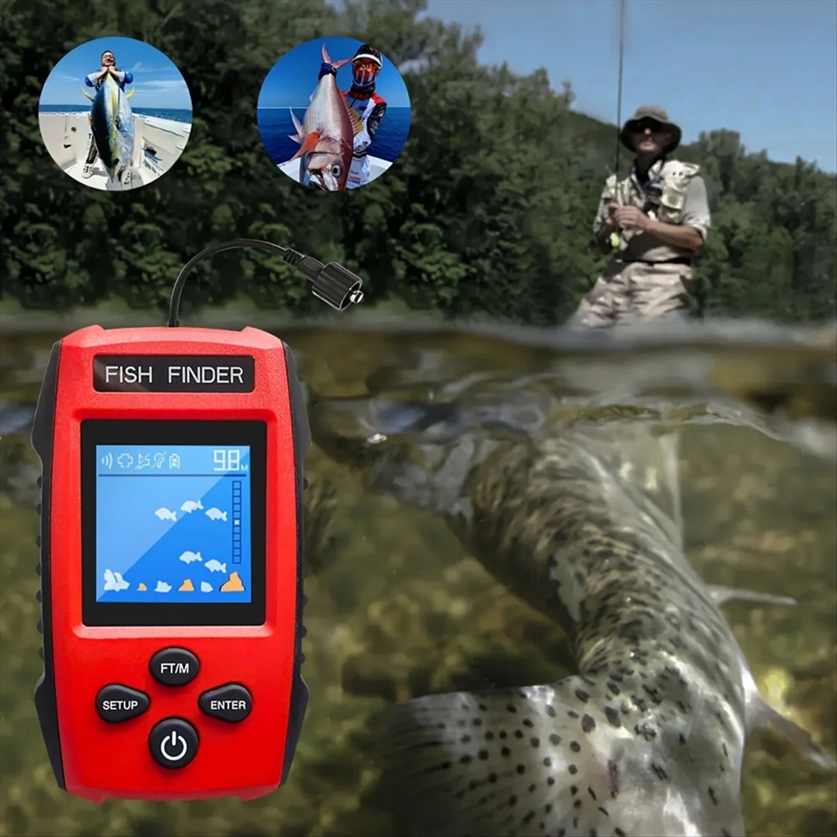 Fishing Boat Depth Finder - Renkli LCD Balık Bulucu Kablolu Sonar